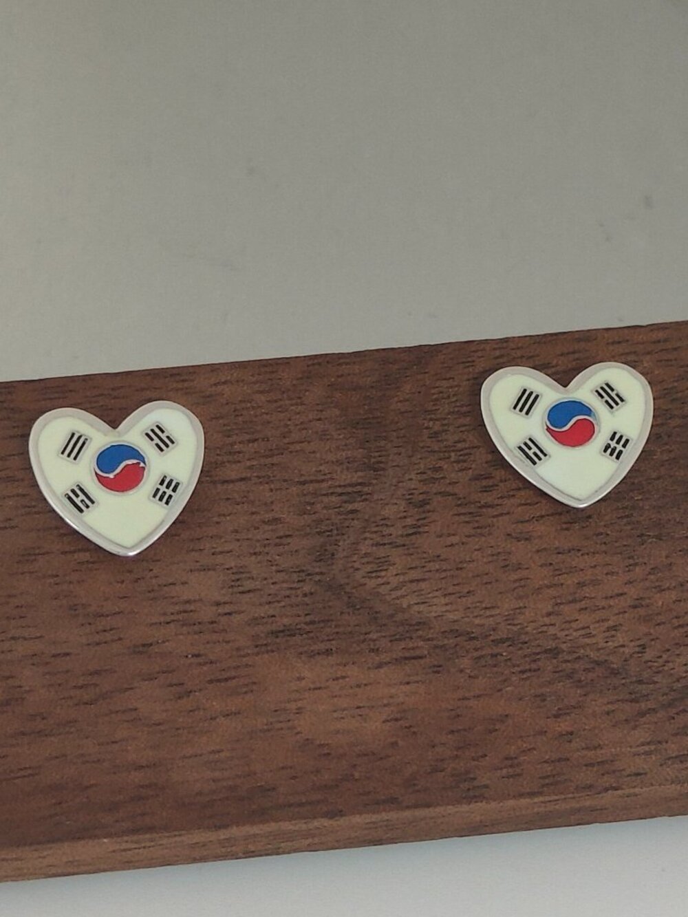 South Korea Flag Heart Stud Earring Exclusive Designed S925 Silver with box
